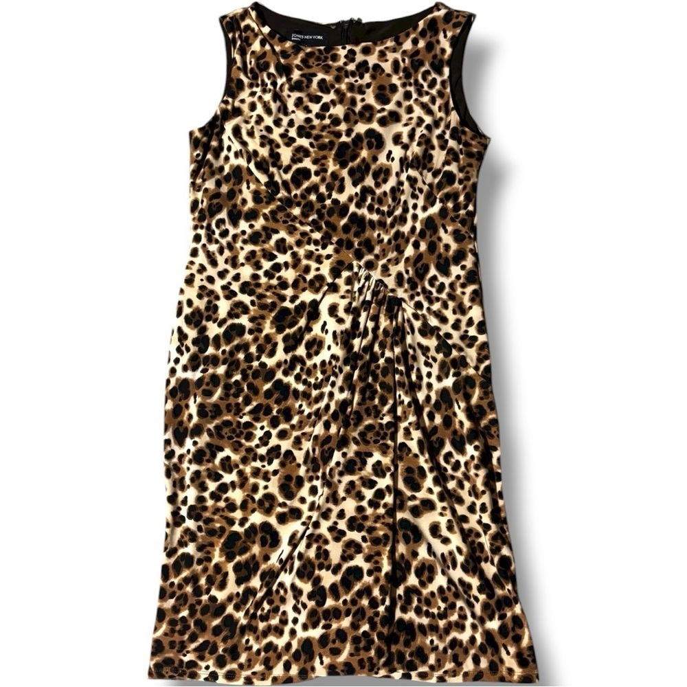 Jones New York Leopard Print Sleeveless Rouching Detail Fully Lined Mini Dress - Picture 11 of 13